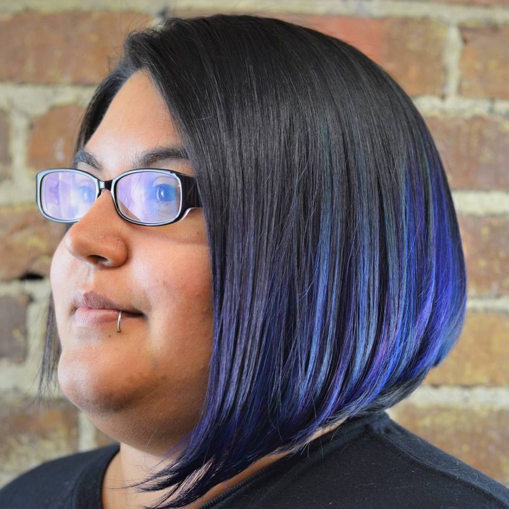 Black to Blue Ombre on a woman with short hair