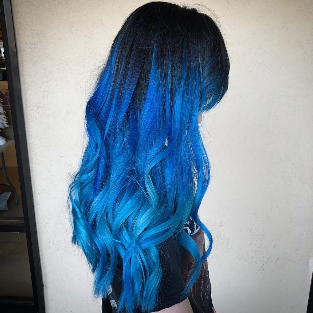 Black to Cobalt Blue Balayage Ombre