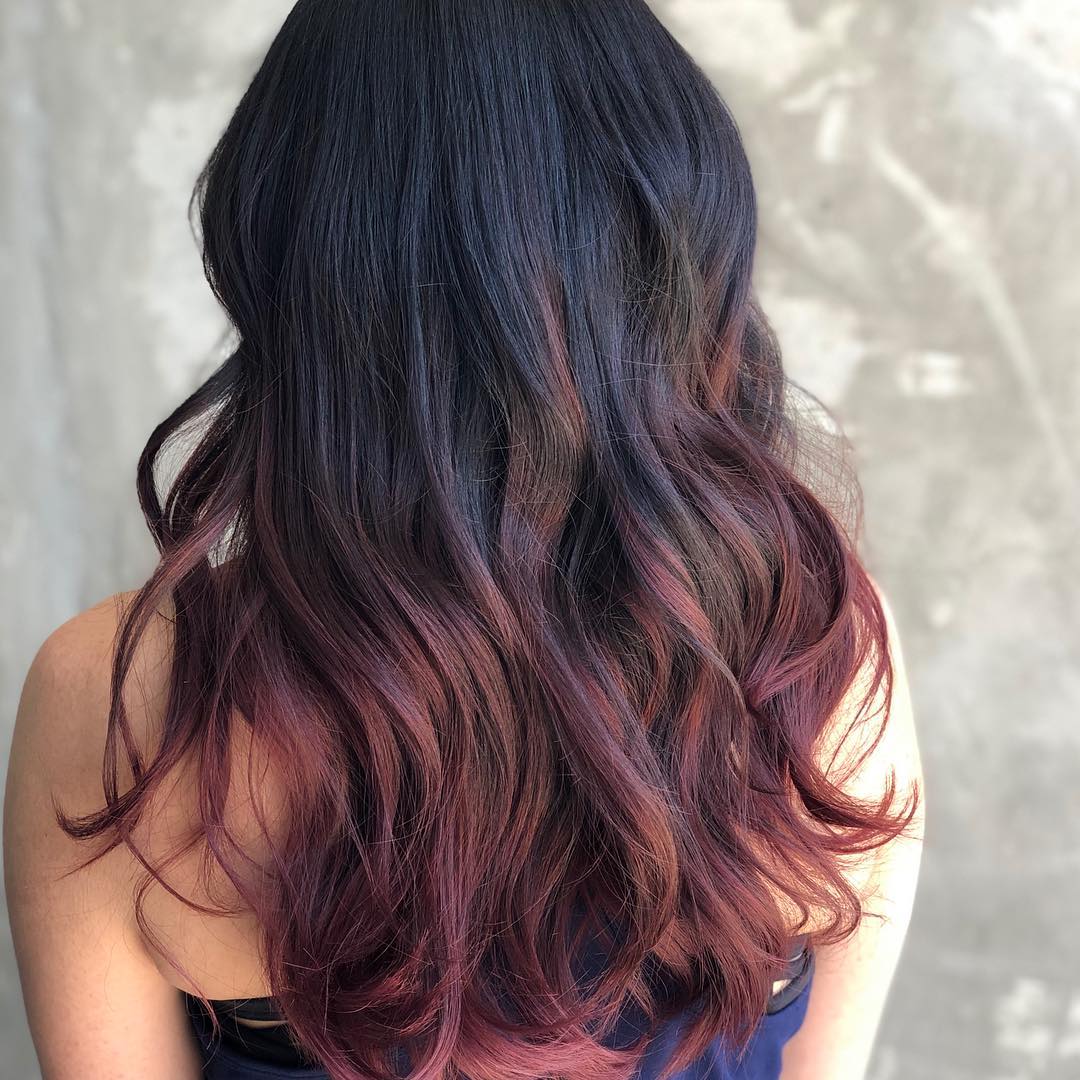 Black to Dusty Burgundy Ombre