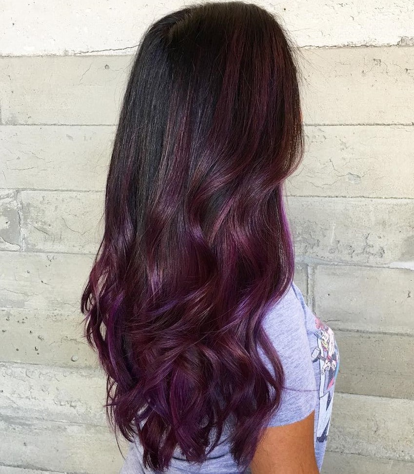 Blackberry Burgundy Balayage for Long Black Hair