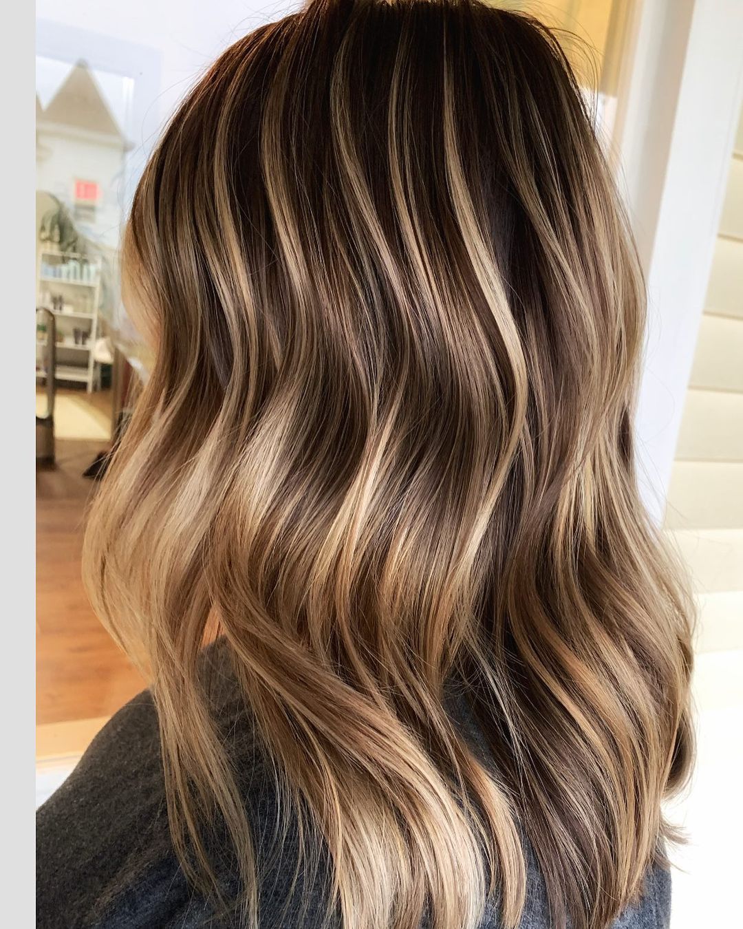 Blonde and Dark Brown Balayage on Natural Brunette Hair