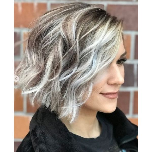 Blonde Ashy Gray Curly Bob