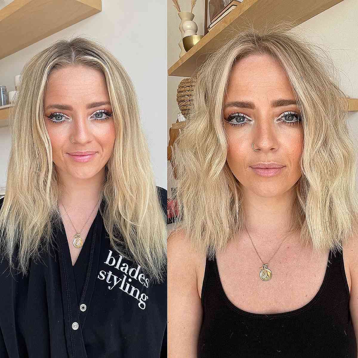 Blonde Layered Wavy Bob