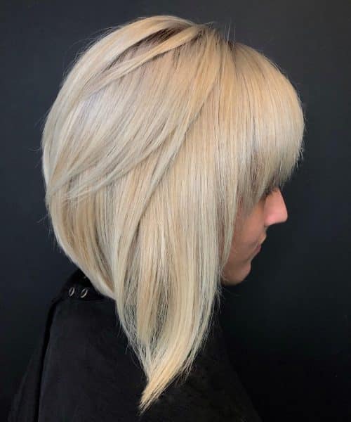 Blonde long bob hair bangs for thick Hair