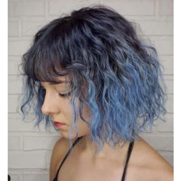 Blue Color Melt For Medium Haircut With Straight Bangs