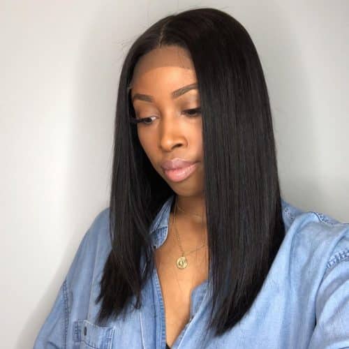 blunt cut long hair with weave