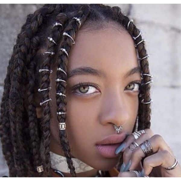 Box Braids with Hair Rings for Curly Medium Hair