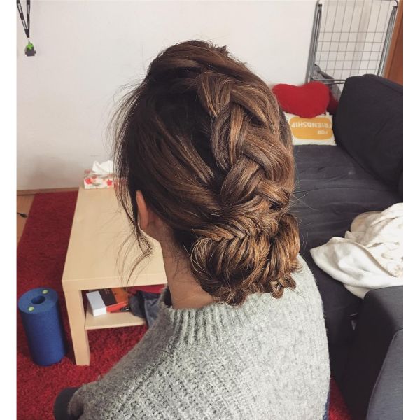 Braided Elements on the back of the head and Fishbone Braided Bun