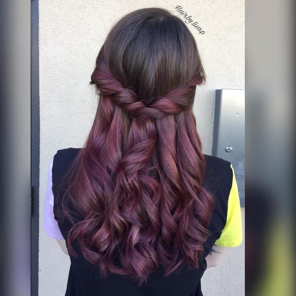 Braided Mauve Maroon with Dark Brown Roots