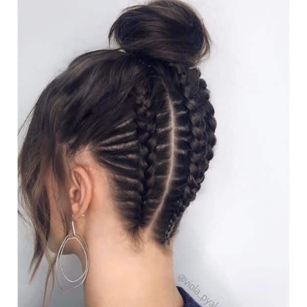 Braided Nape with High Bun Updo and Fake Fringe