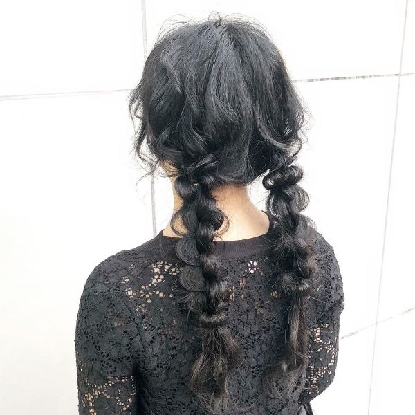 Braided Pigtails Hairstyles with Pulled-out Strands of Hair