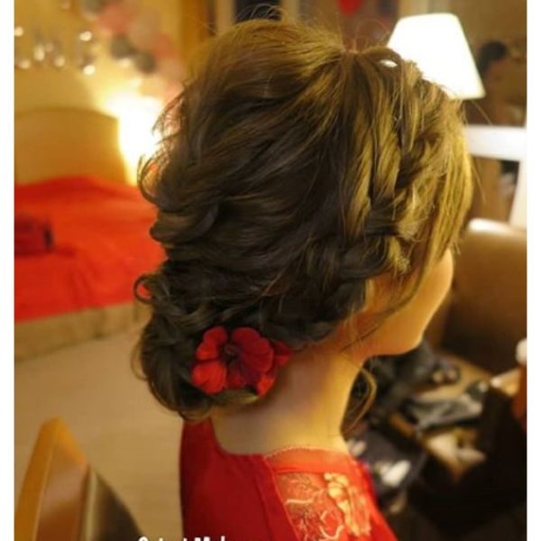 Bridal Updo with Crown Braid and Flowers