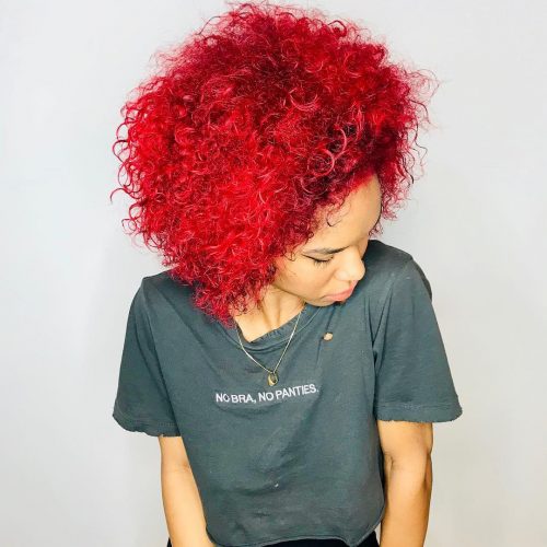 Bright red hair color for naturally curly shoulder