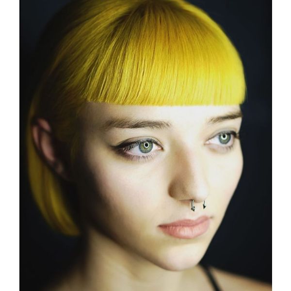 Bright Yellow Bob With Straight Bangs