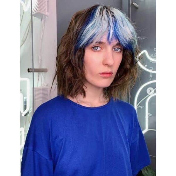 Brown Medium Haircuts With Ice Blue Bangs