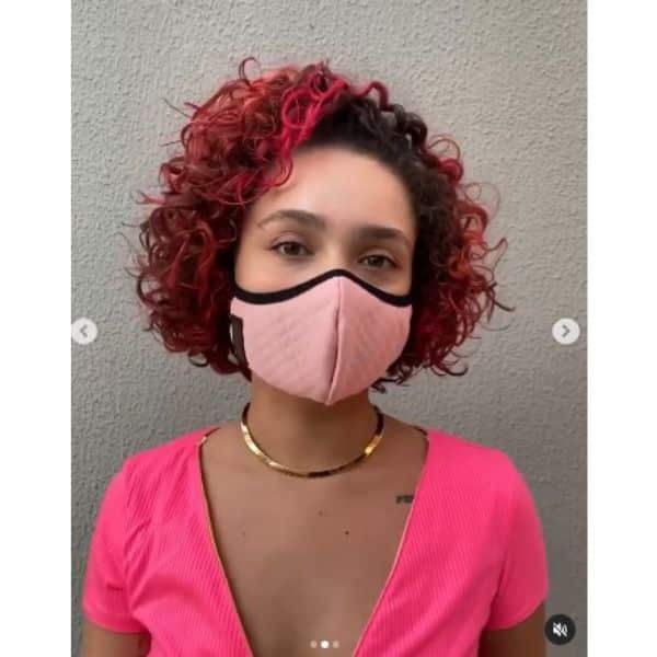 Brown Pink Curly Bob