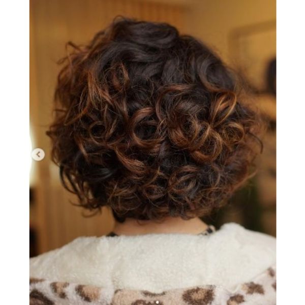 Brown Red Curly Bob With Soft Balayage