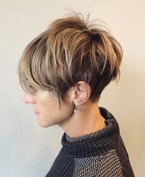 Brown Short Pixie with Highlights