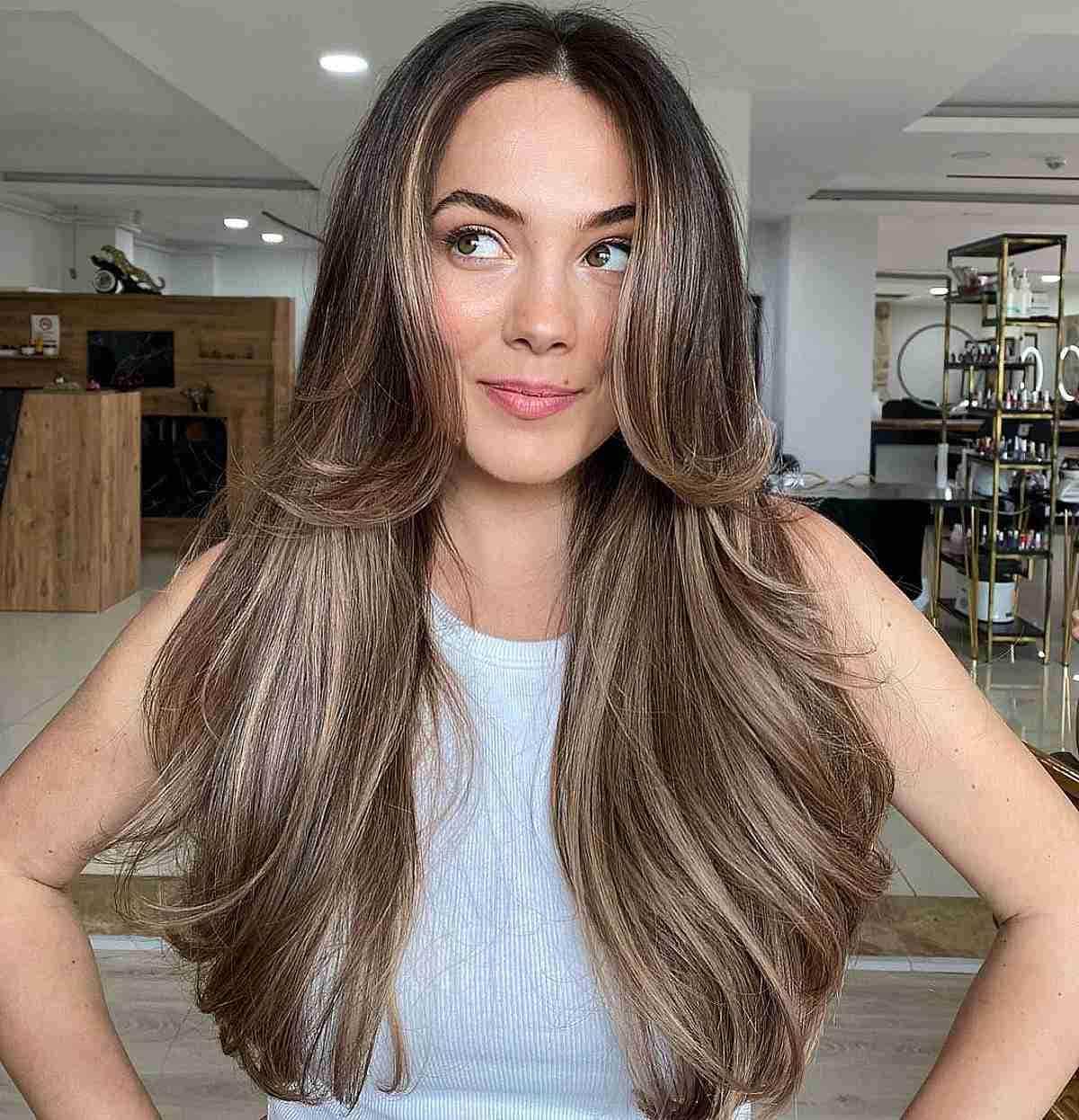 Brunette Face-Framing Layered Long Hair