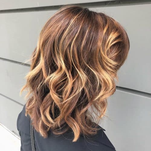 Brunette Medium Length Hair with Honey Highlights