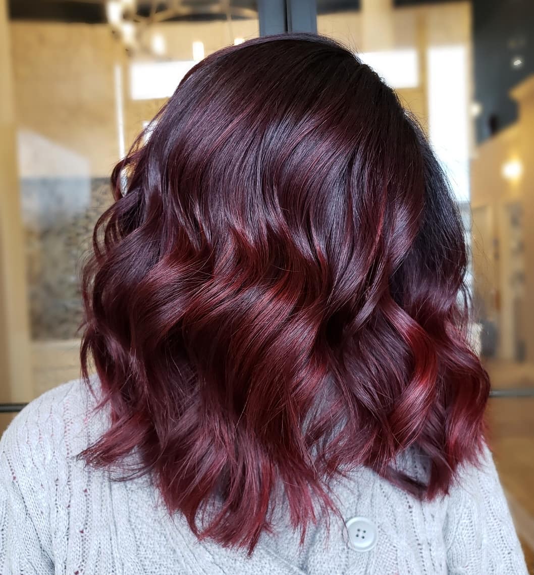 Burgundy Balayage with Dark Red Highlights