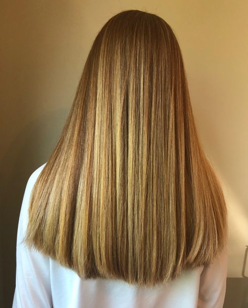 Buttery Golden Blonde on a Long Straight Cut