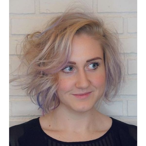 Candy Colored Medium Haircuts For Wavy Hair With Messy Styling