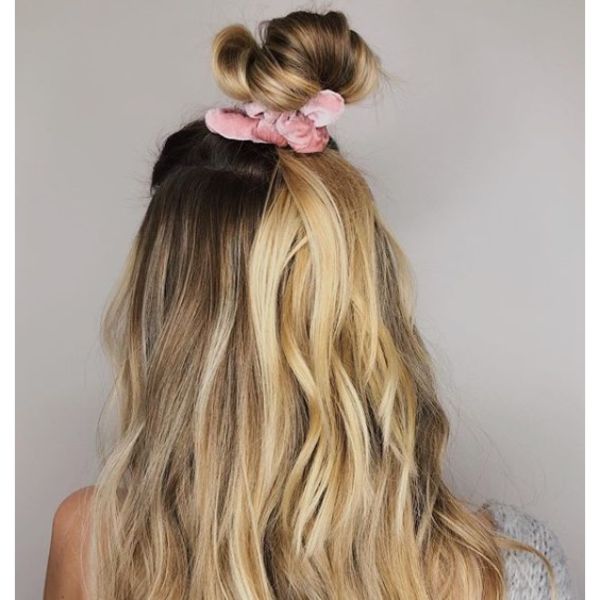 Casual Half-up Half-down Hairstyle with Scrunchie