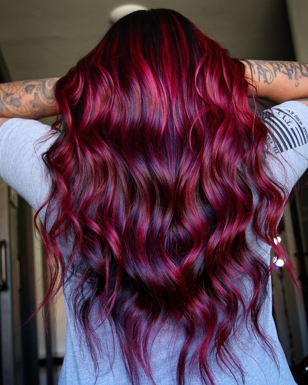 Chery Red Balayage with Purple Lowlights