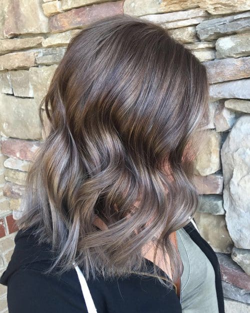 Chestnut Brown to Silver ombré Lob Cut