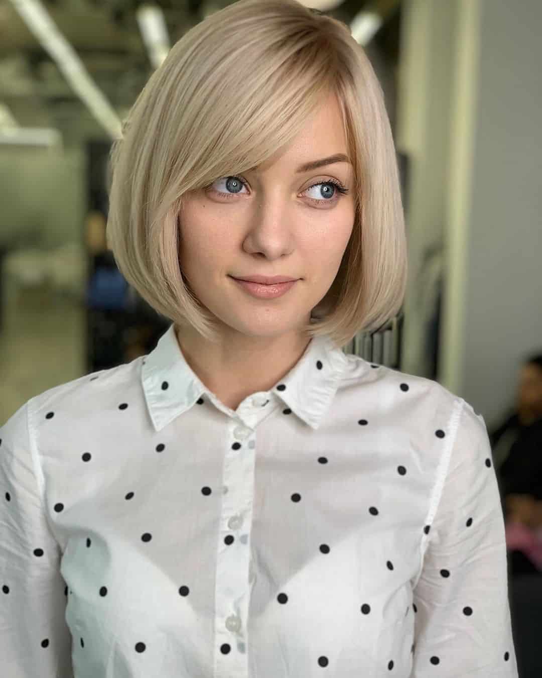 chin length bob with angled bangs