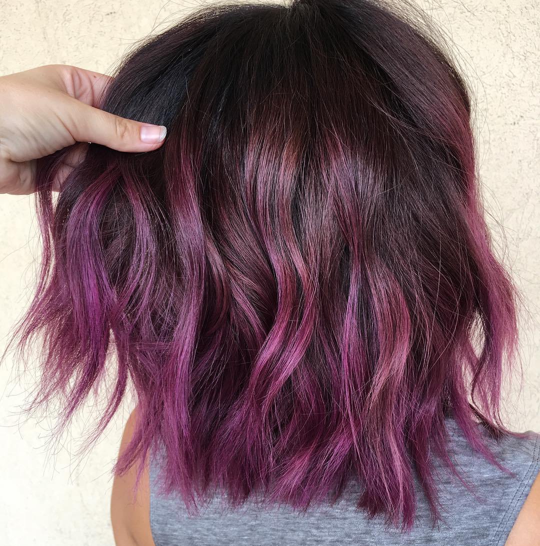 Choppy Brown Bob with Purple Ombre