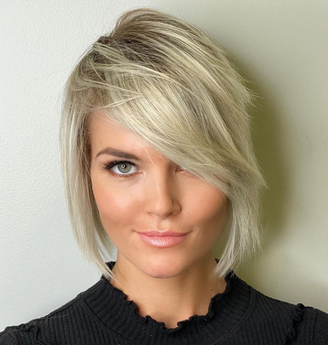 Choppy Layered Bob with Side-Swept Bangs