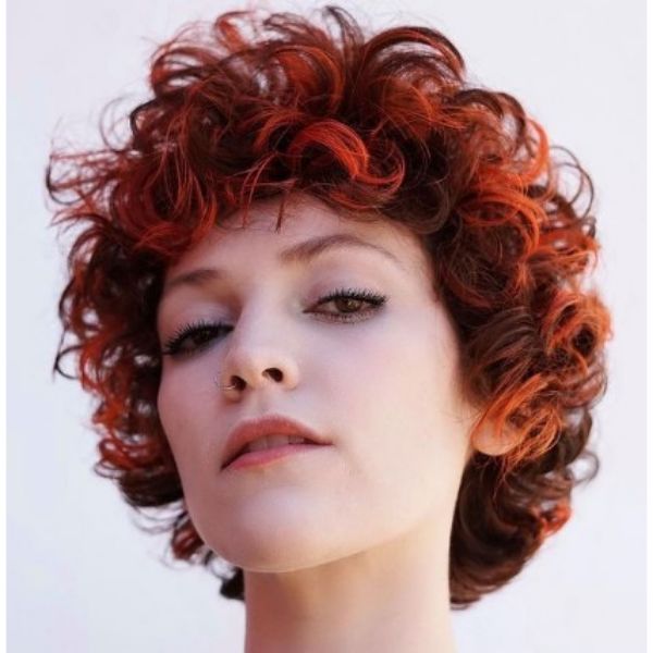  Cinnamon Red Curly Bob With Brown Strands