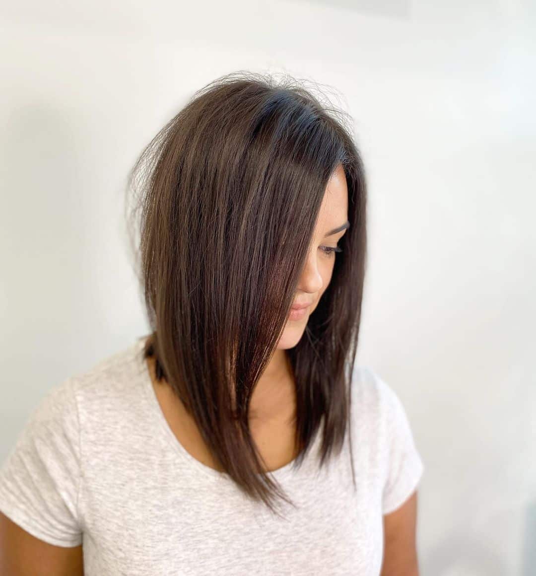 Collarbone Length Inverted Angled Bob with Layers