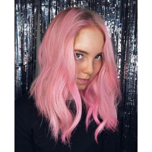 Cotton Pink Medium Haircuts For Wavy Hair With Middle Part