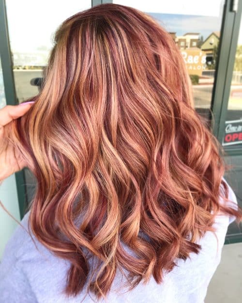 Crimson Red and Dirty Blonde Highlights