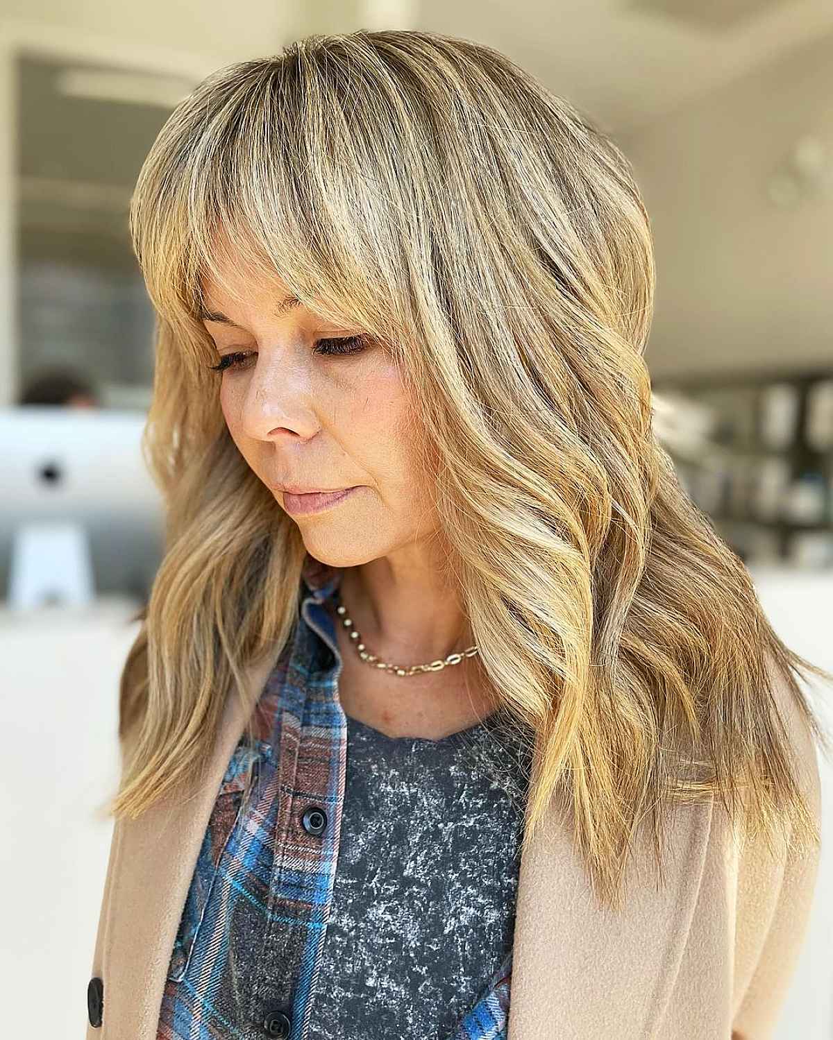 Curtain Bangs on Mid-Length Wavy Hair