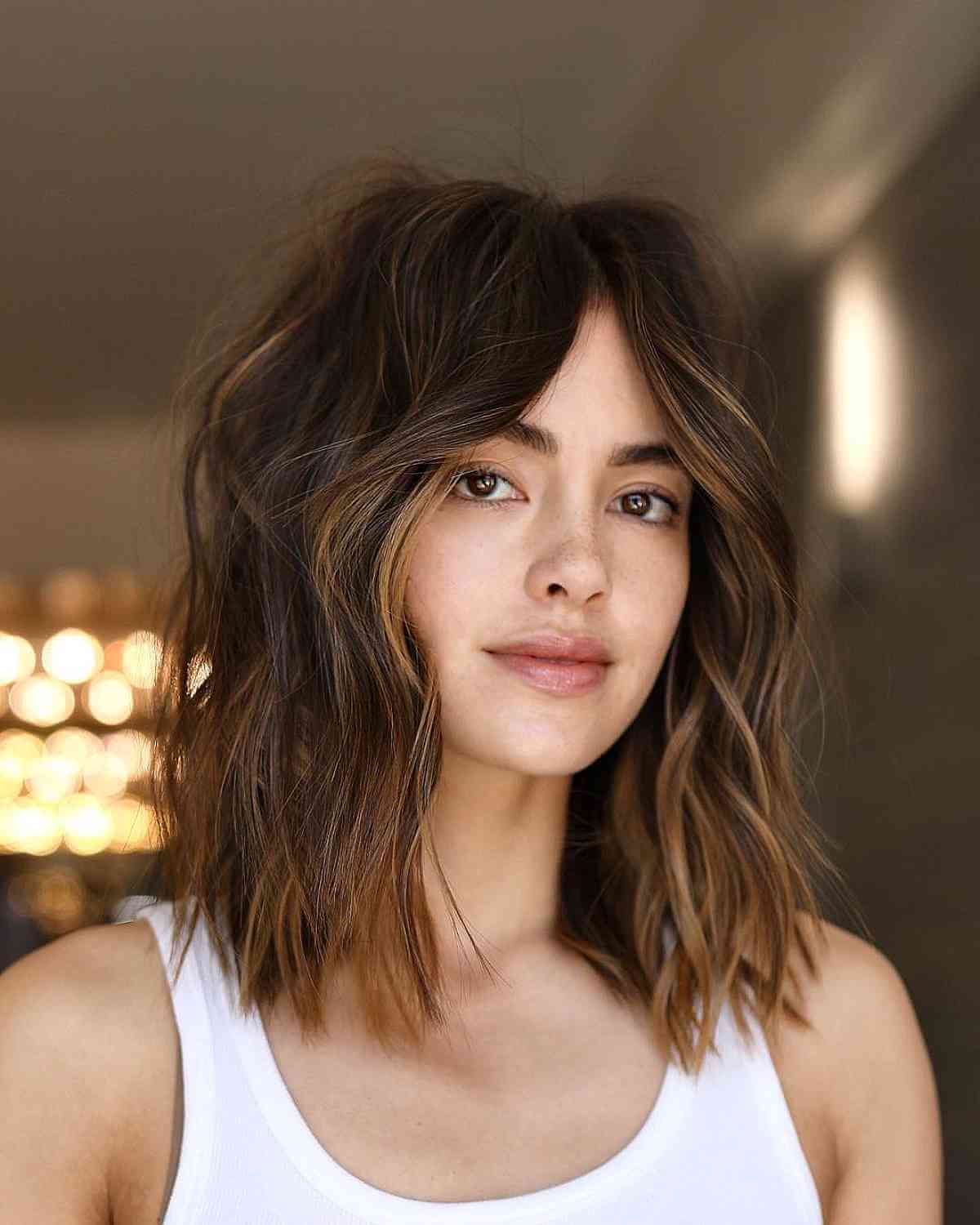 Cute Middle Parted Bangs at Shoulder-Length