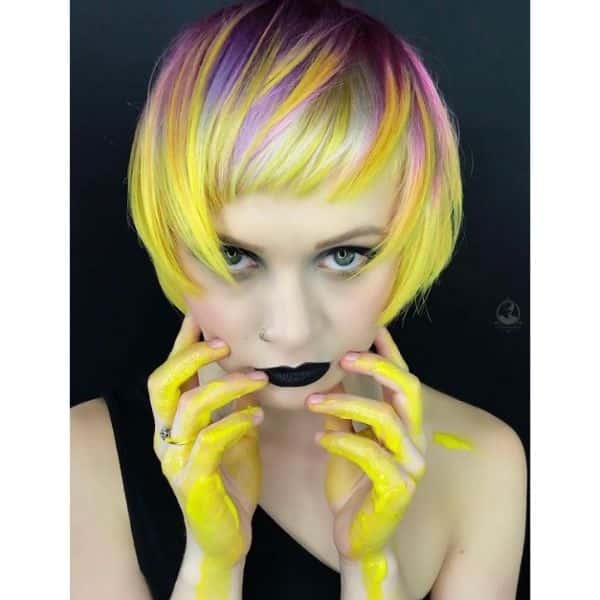 Cute Short Bob With Pastel Yellow And Purple Highlights