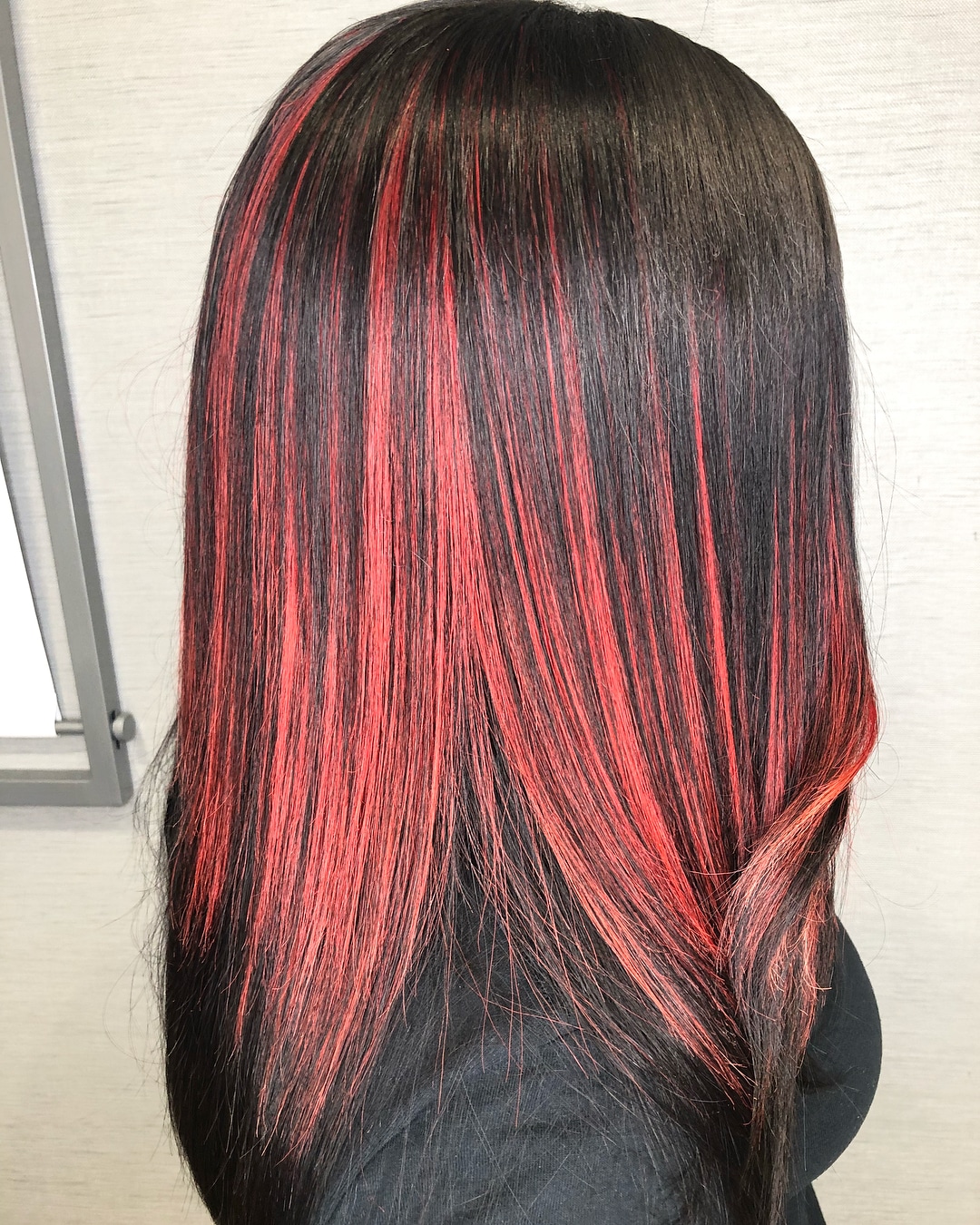 Dark Black Hair with Bright Red Highlights