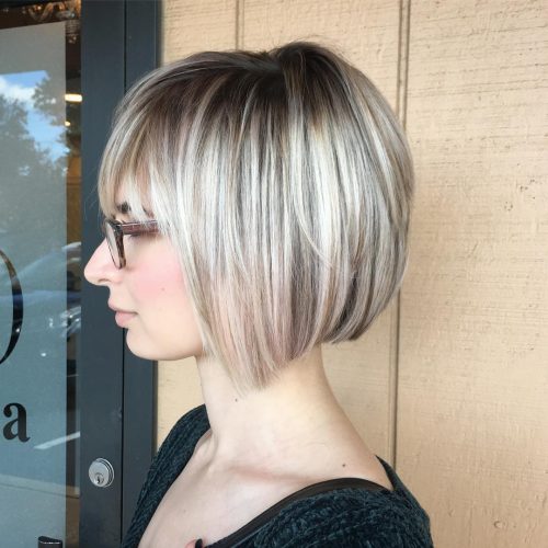 Dark Blonde Undercut bob with Bangs