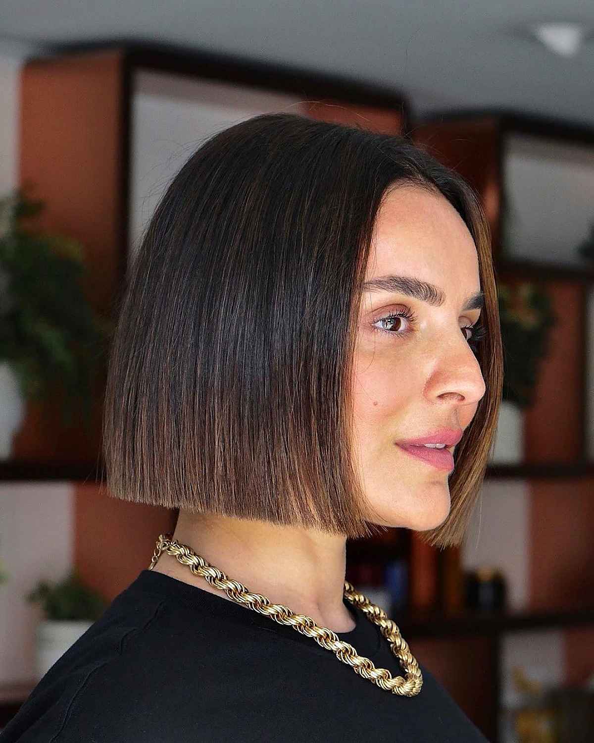 Dark Brown Straight Bob Haircut