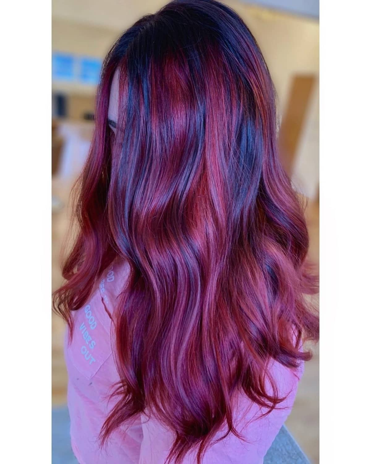 Dark burgundy and maroon balayage