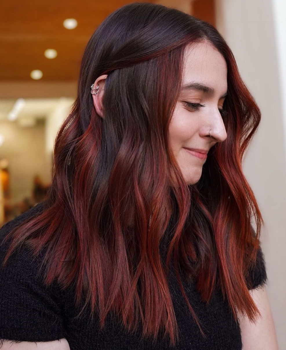 Dark Chocolate Red Balayage Hair Color