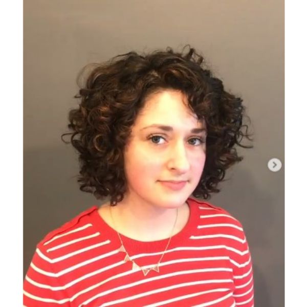 Dark Curly Bob Hair With Side-swept Fringe