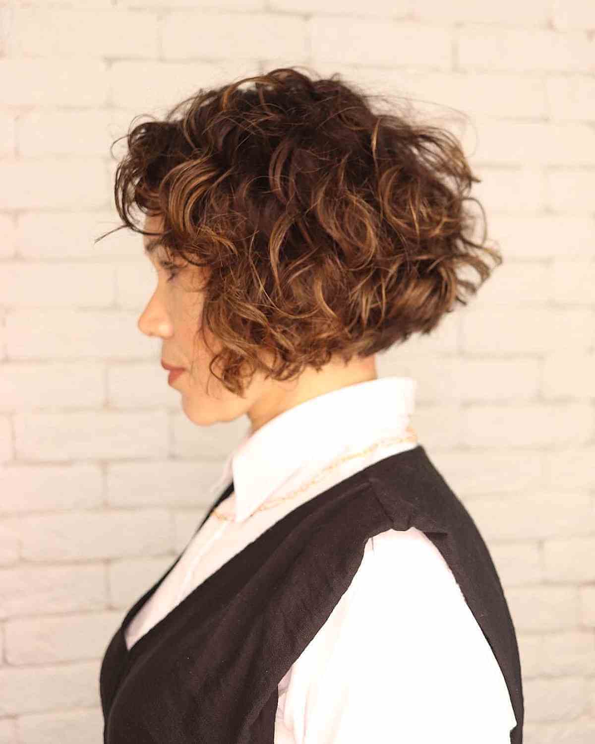 Dark Ginger Stacked Short Curly Bob