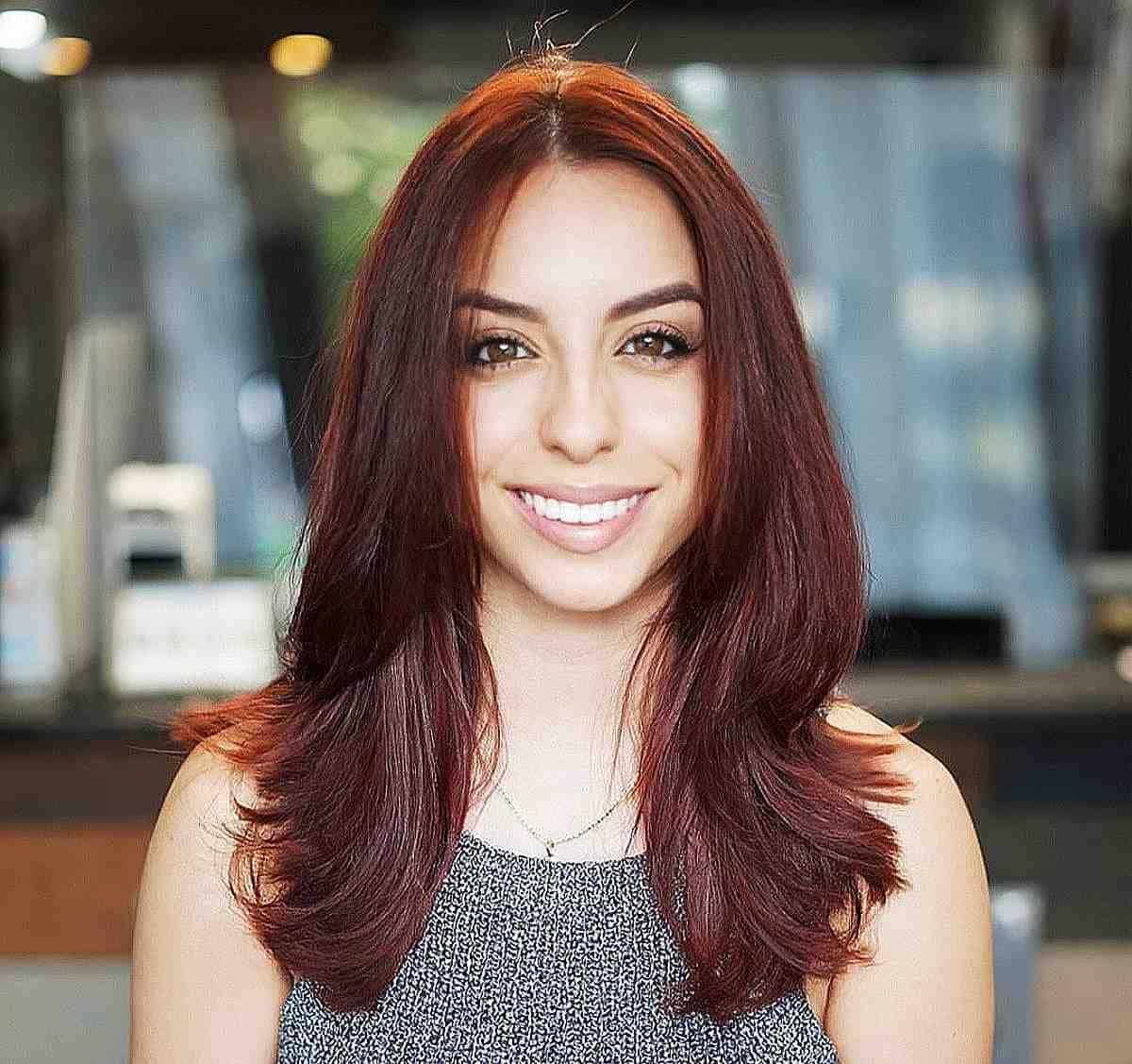 Dark Maroon Mid-Length Layered Hair