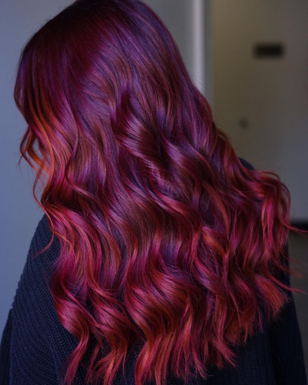 Dark Purple Hairstyle with Wine Red Highlights
