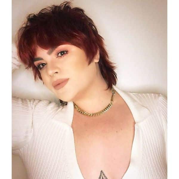 Dark Red Cute Mullet Short Hairstyles For Women